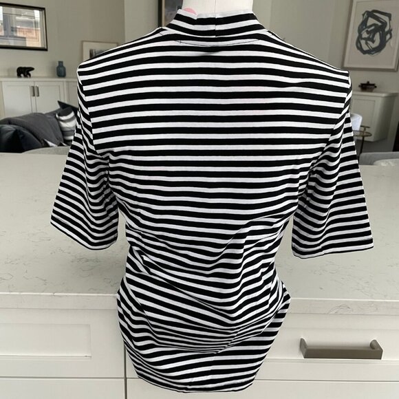 Lord & Taylor Mock Turtleneck Striped Cotton Elastane Top Black + White Sz S - Picture 5 of 8